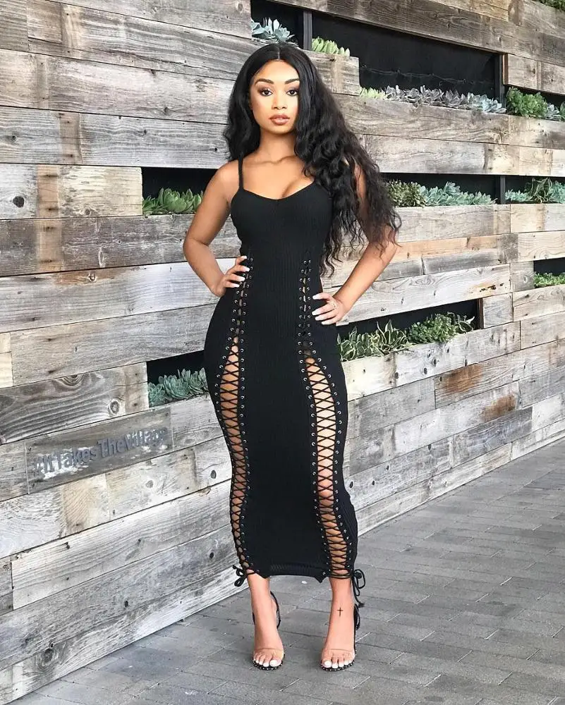 
Hollow Out Bodycon Dress 2019 Women Clothing Europe and America Strap Sleeveless Club Dresses 