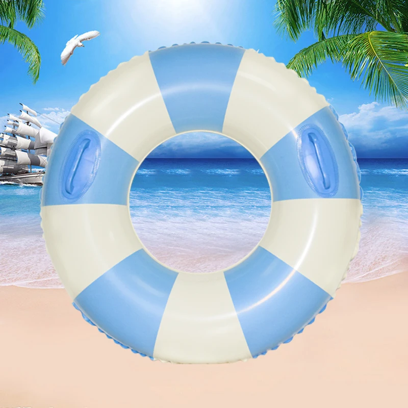 PVC Inflatable Swimming Ring Retro Striped Swim Floating Underarm Ring Summer Pool Floats With Handles For Beach Outdoor Party