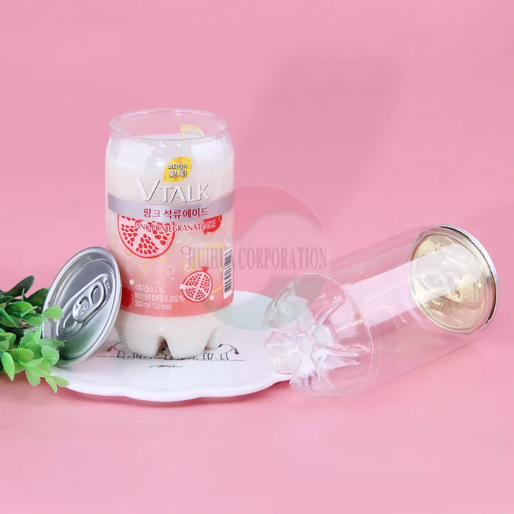 Special shape high quality PET plastic food grade 345ml soda drink plastic can