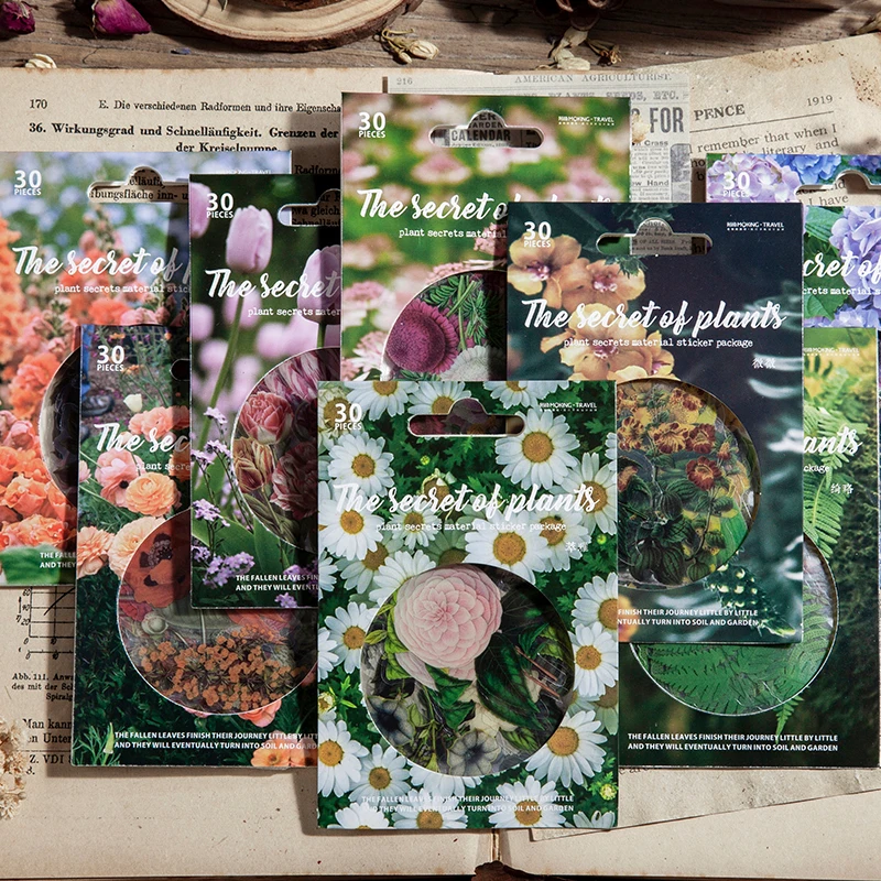 Creative retro plants flowers sticker PET garden plant stickers