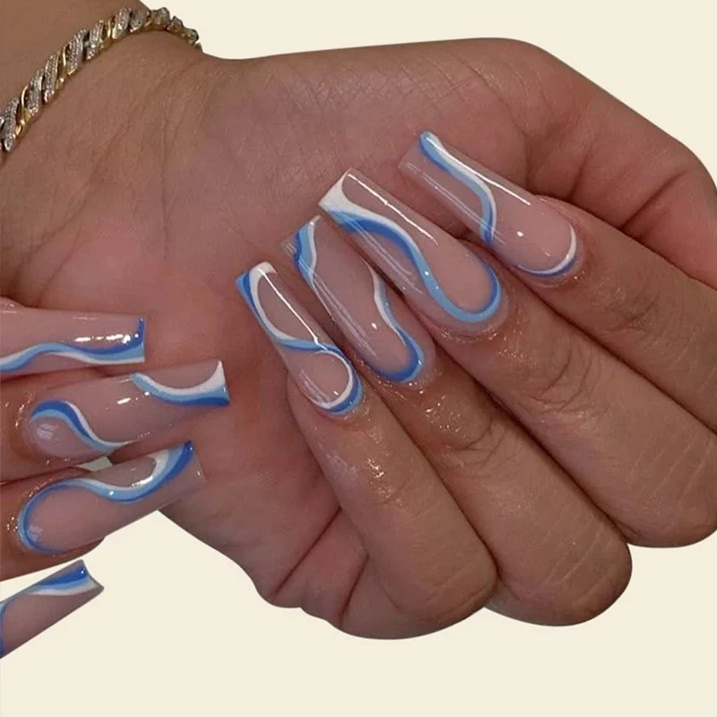 24pcs Wholesale Nail Tips 3d Luxury Long Coffin Shape Full Cover False Press On Nails Tips Artificial Fingernails