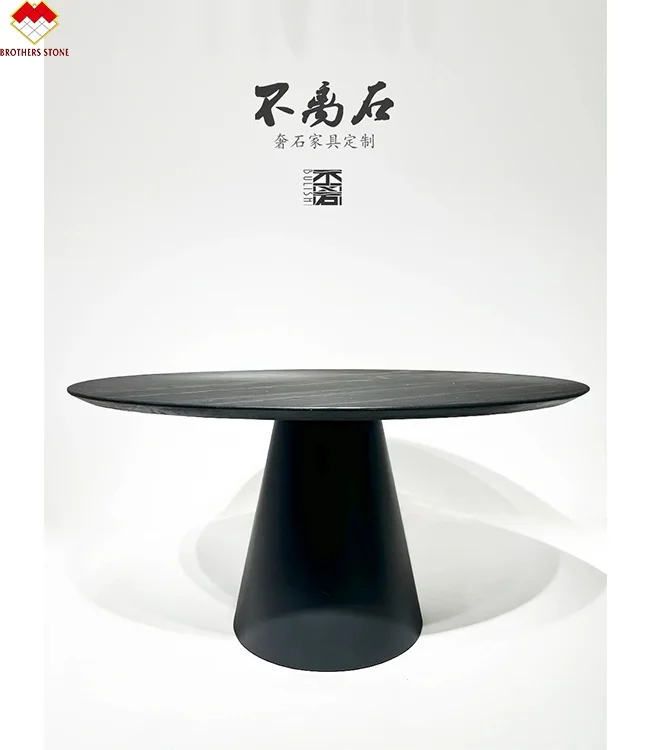Italy Customizable Dining Table Set Dark Grey round Marble Slab with Lazy Susan 4-6-8-10 Seaters for Furniture Use