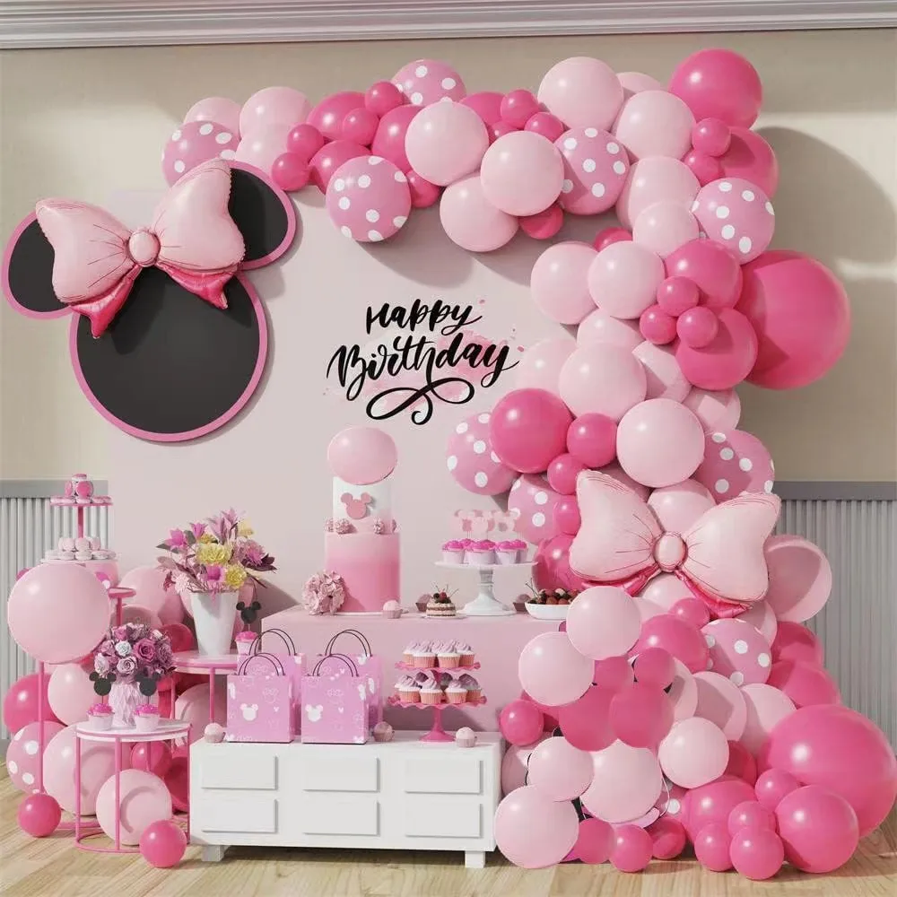 Girls Birthday Party Decorations Wedding Baptism Decor Mouse Balloon Arch Garland Kit Pink Rose Red Latex Balloons