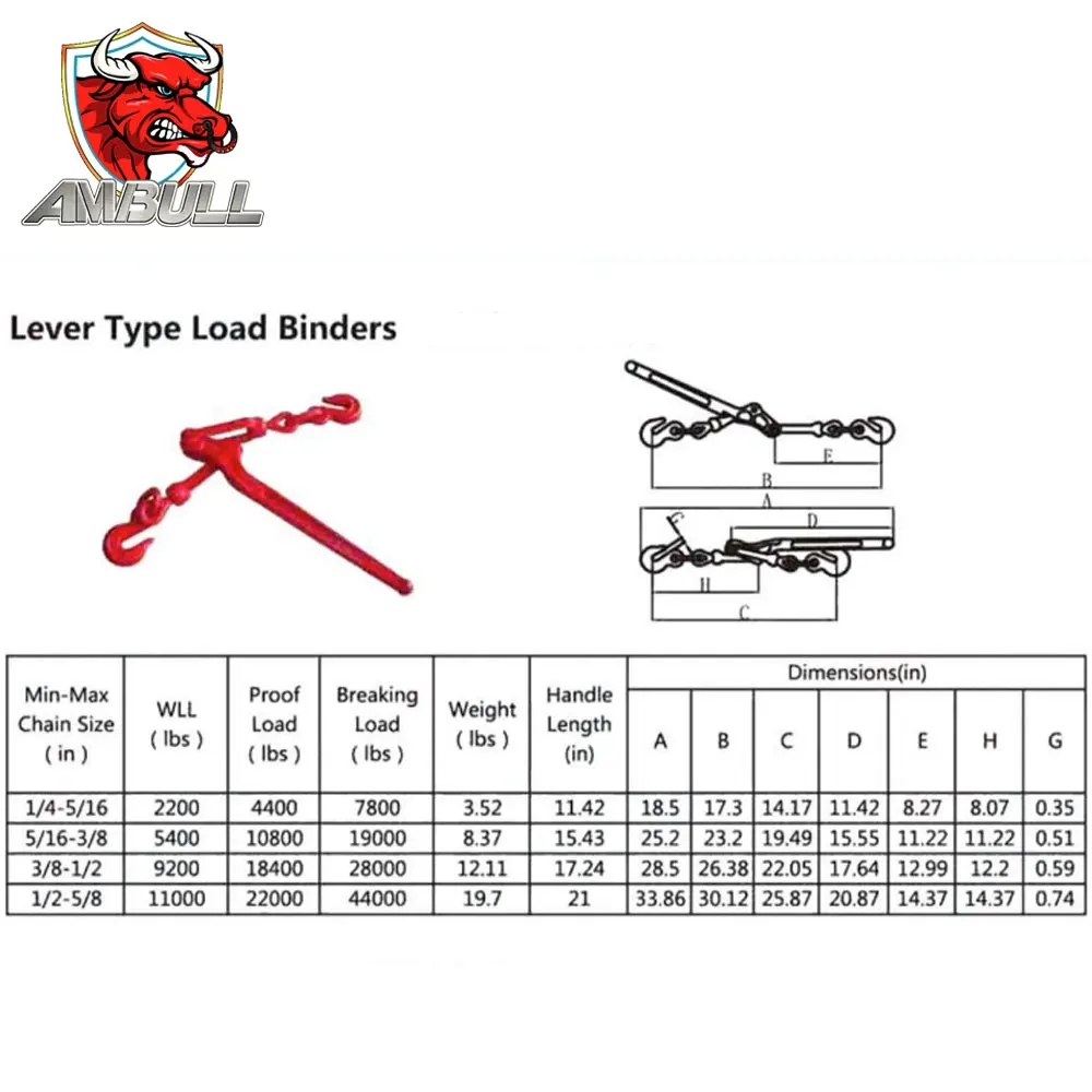 Ambull Factory Price G70/g80 Forged Chain Tensioner Lever Type Load Binder Fastener Ratchet Type Binder Lever Load Binder