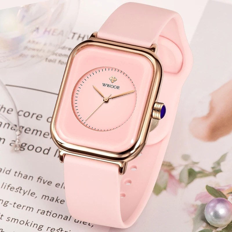 WWOOR 8873 New Trending Women Simple Watches Wrist Elegant Square Original Dressing Waterproof Classic Ladies Clock For Women