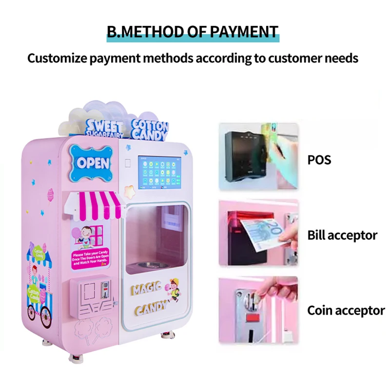 Hot Sale Electric Full Automatic Marshmallow Floss Vending Machine For Making Cotton Candy