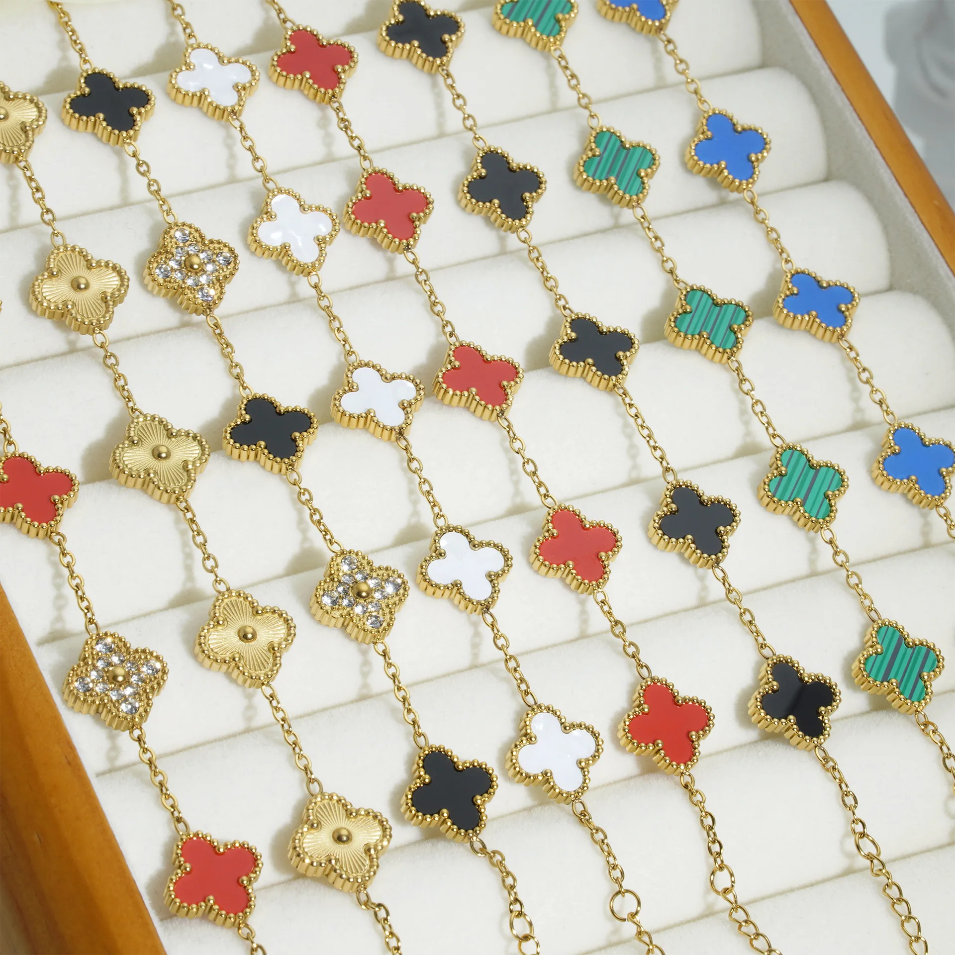 Classic 13mm Double Side Four Leaf Clover Flower Chain Bracelets Stainless Steel 18K Gold Silver 4 Clover Bracelet