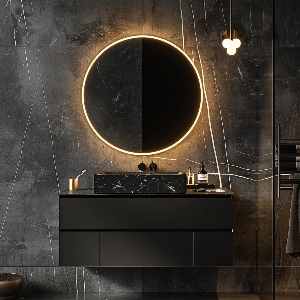 Modern Wall Mounted Mirrored Floating Bathroom Ceramic Vanity Cabinets With Sink
