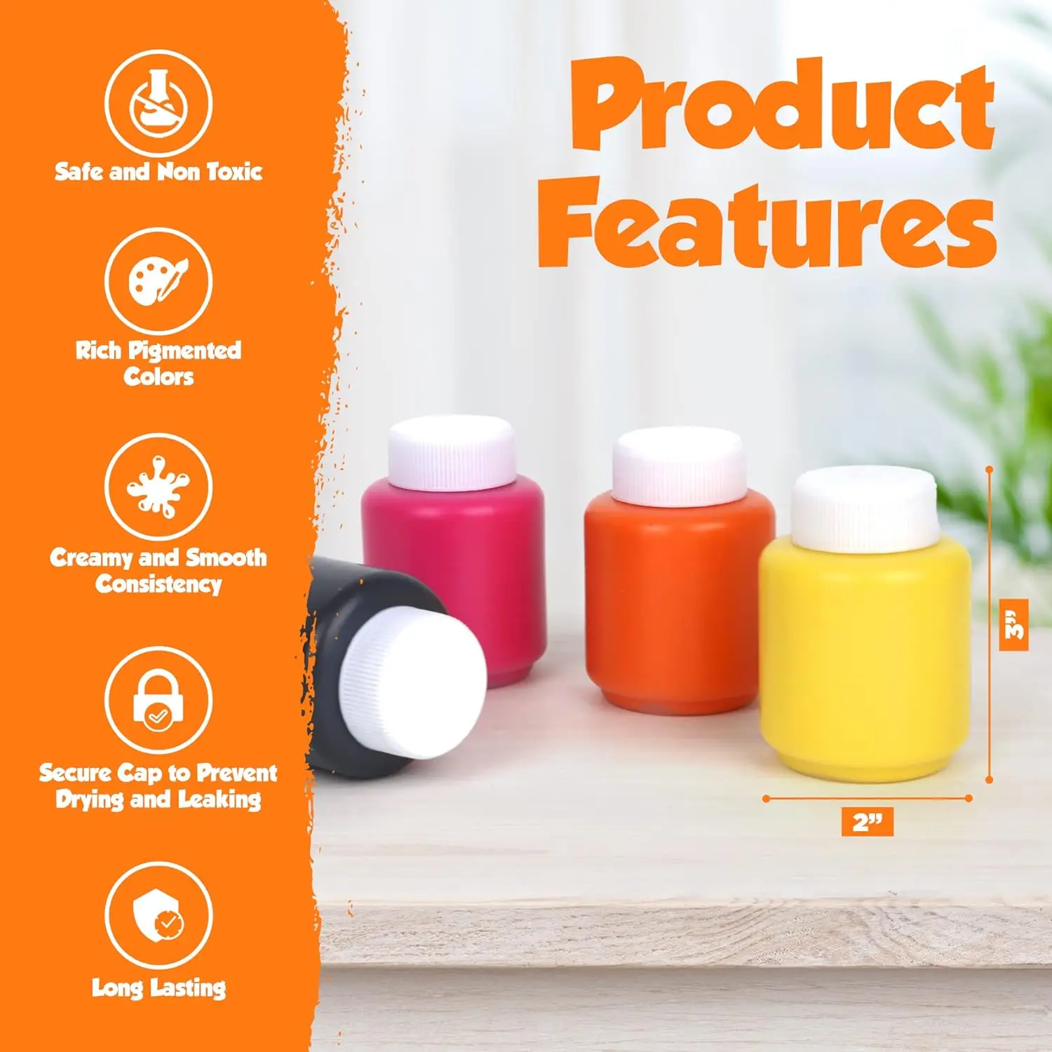 8 Ct 2 Oz/60ml Each Art Craft for School and Home Projects Christmas Gifts kids Toddler Washable Hand Tempera Finger Paints Set