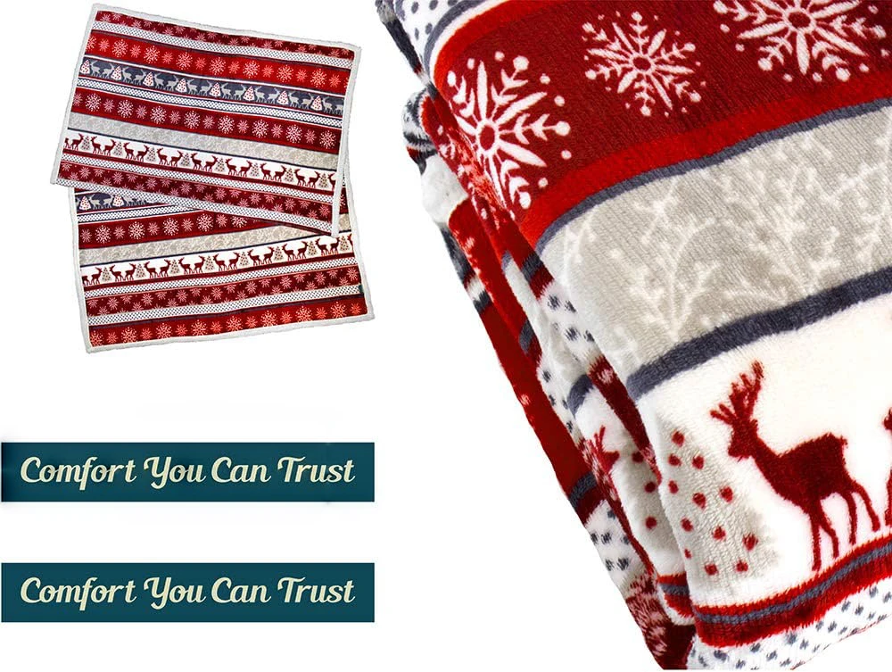 2022 Premium Sherpa Throw Blanket Christmas Decoration Reindeers Fleece Plush Warm Reversible Microfiber Holiday Blanket 50 x 60