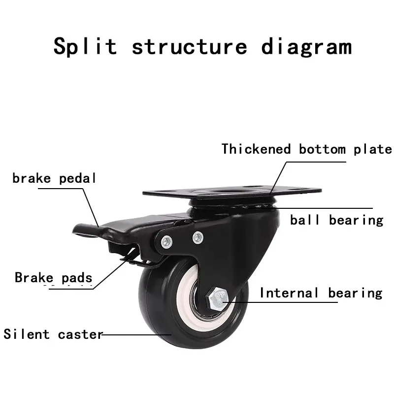 Wholesale 15-inch PU Furniture Office Chair Casters with Brakes Light Duty Wheel Caster for Workshop Supermarket Application