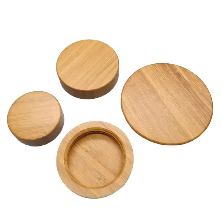 fully raw materials glass jar recyclable nature color cap bamboo jar lid 35mm 68mm 89mm