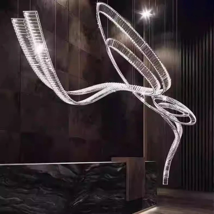 Custom hotel living room dining room chandelier villa staircase modern simple light luxury creative streamer plastic art lamps
