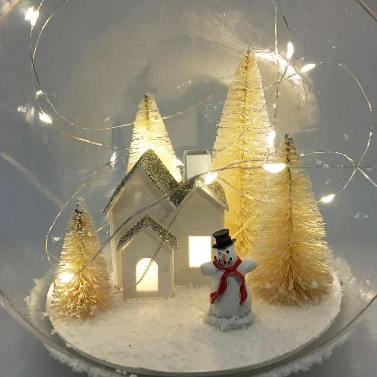 Led  Christmas Cottage Half Open Led Plastic Ball With Christmas Decoration Inside For Indoor Decoration