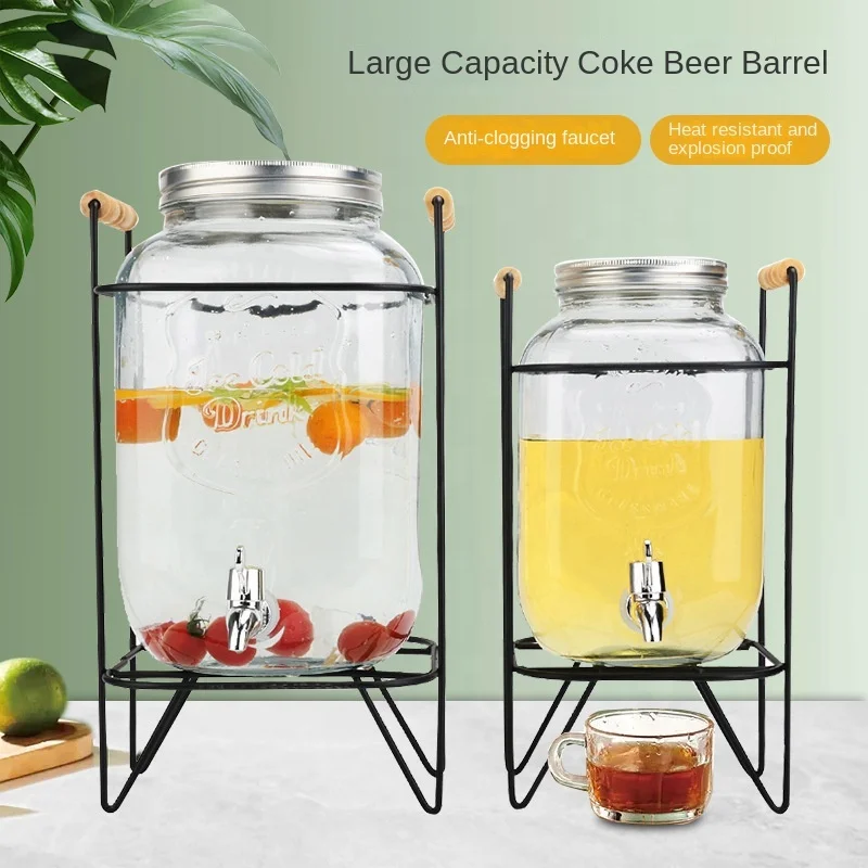 Best Selling 4L/8L Glass Mason Jar Stainless Steel Spigot Stand Beverage Juice Dispenser Water featuring Glass Metal Lids Tap