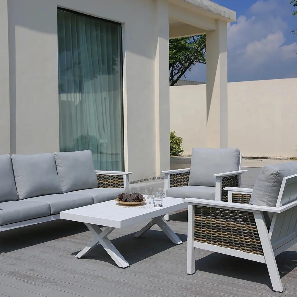 Garden Furniture Premium foam fill the cushion Hand weaving with synthetic rattan Waterproof Fabric Sofa Set