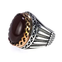 925 Silver Gems Stone Mens Ring Luxury Big Turkish Ring With Green Red Tiger Eyes Stones Vintage Turkey Jewelry  Rings For Men