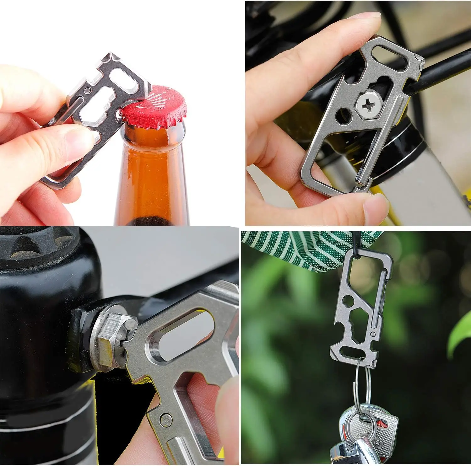 Multi-Tool Titanium Clip Hook Screwdriver Bottle Opener Keychain