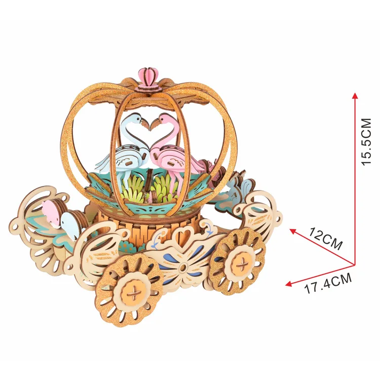 Direct Sales Color Box Cross-border Music box Pumpkin Car Children DIY Wooden Jigsaw Puzzle