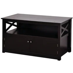 48 Inches MDF Black Shelve Doors TV Stand  Modern Cabinet and Coffee Table for Home Living Room