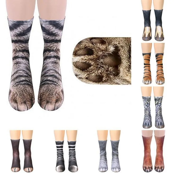 HEHE Fashion Lovely 3D 360 Digital Printing Sublimation Cute Cartoon Animal Cat Dog Tiger Feet Unisex Adult Animal Socks