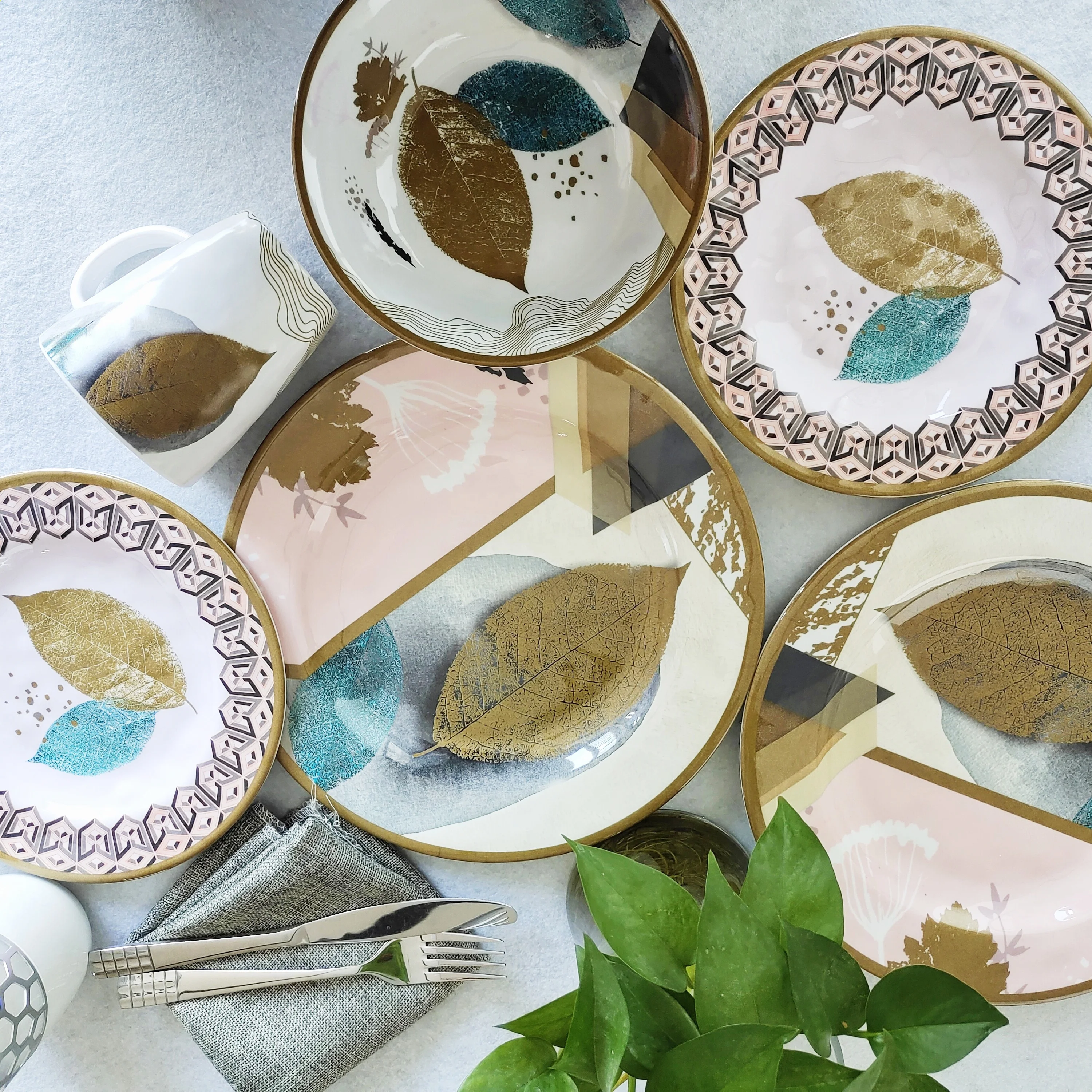 SEBEST-Factory Nordic Style Hot Sell Luxury Leaf Printing Dishes Melamine Plate Dinnerware