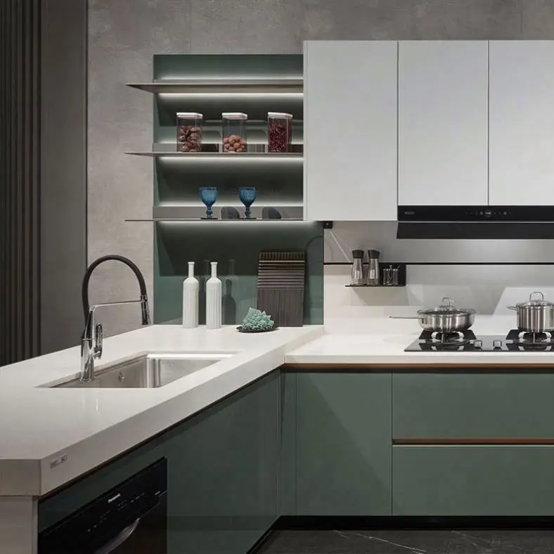 OPPEIN Under Sink Green Australian Foshan Glossy Furniture Kitchen Cabinets