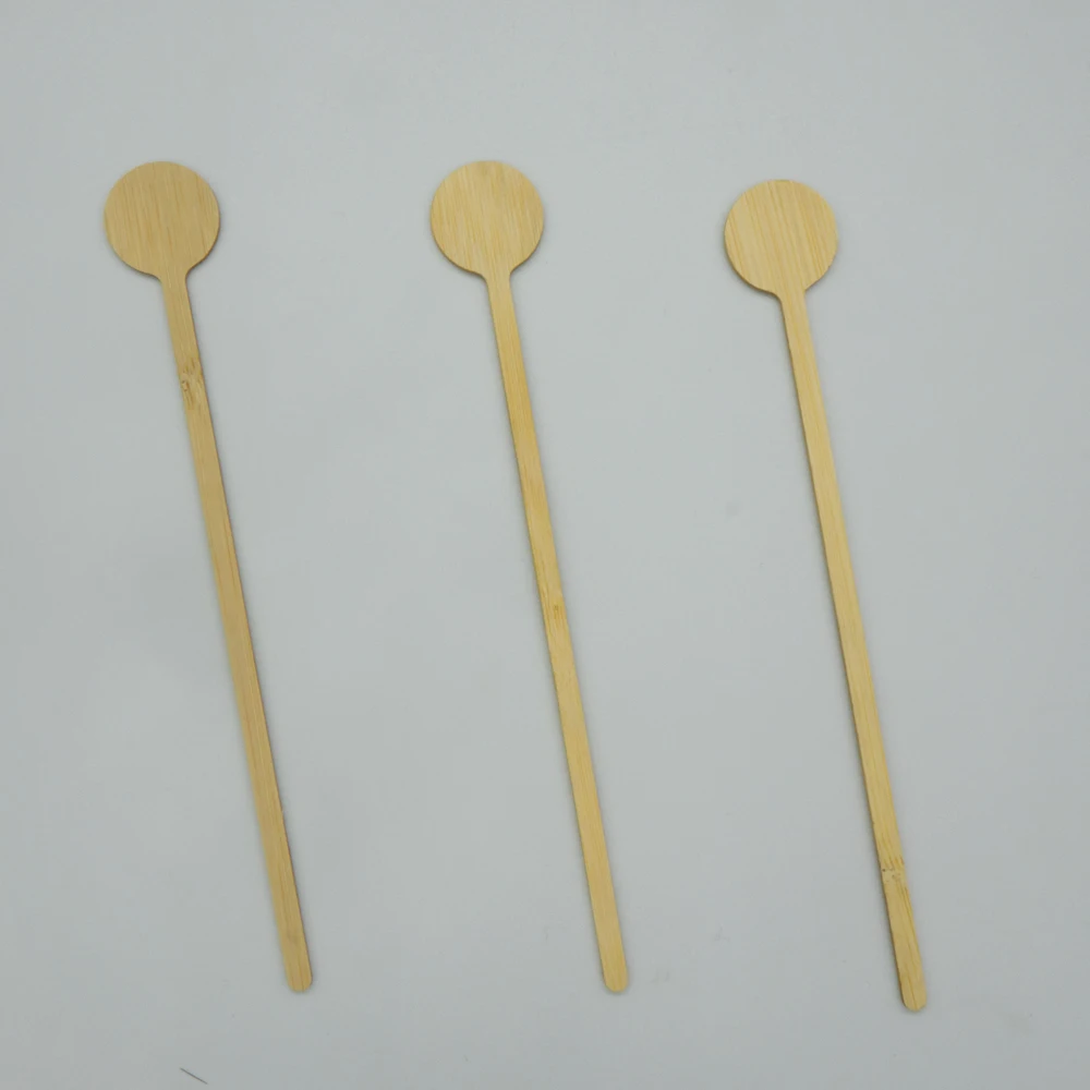 Biodegradable Custom LOGO 90/120/140mm Round Cocktail Stir Sticks Bamboo Wooden Drinking Coffee Stirrers for Tea and Beverage