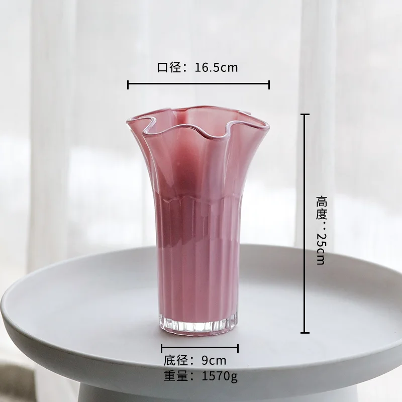 Handmade Modern Glassware for Home Decor Wedding Living Room-New Wide Mouth Vase Transparent Glaze for Floor or Wall Use