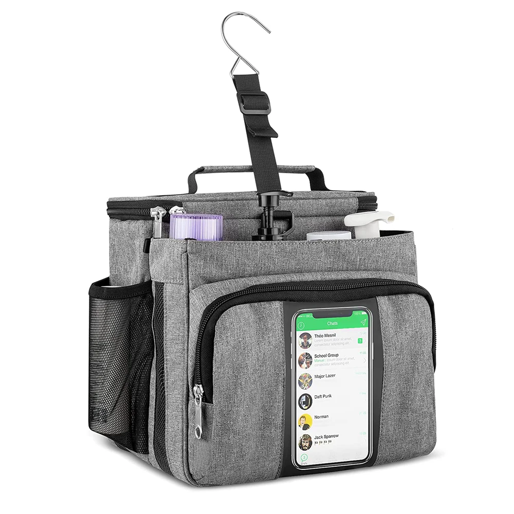 Portable Shower Caddy Tote Bag With Mesh Base and Metal Hook For Student Gym Camp Hanging Toiletry Bath Bag Shower Bag