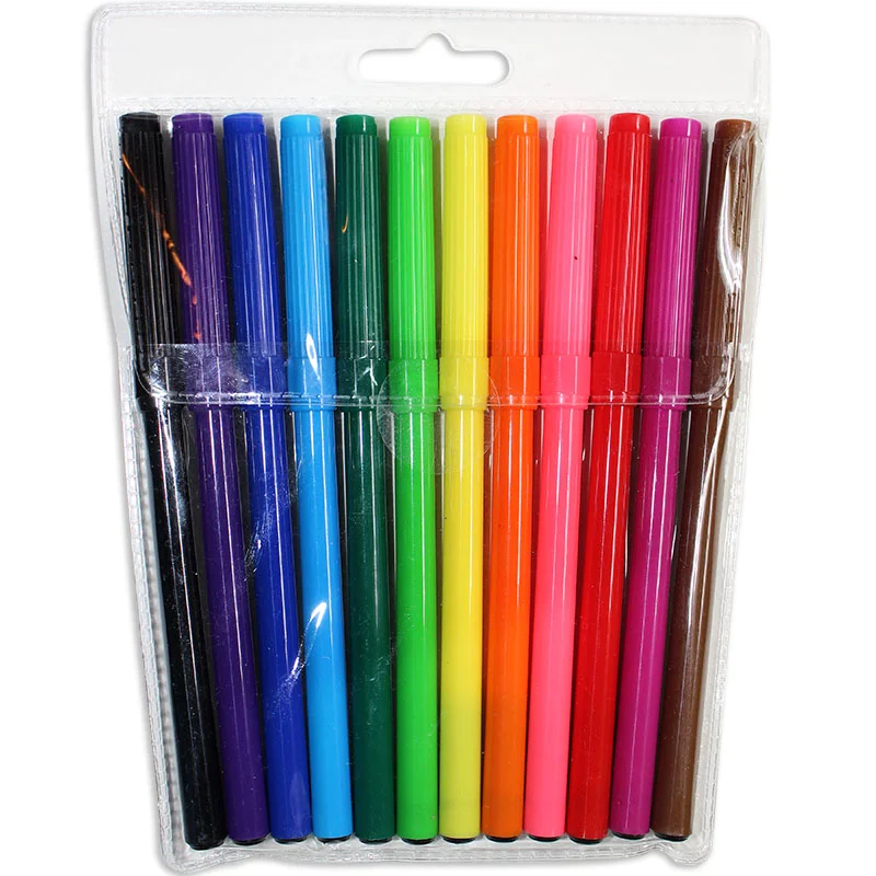 Promotional ventilated simple slim water color pencils felt tip pen washable marker for kids drawing sketching