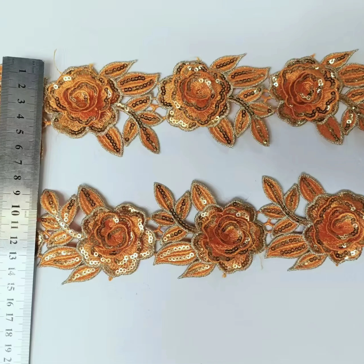 Polyester Lace 3D Flower Sequin Embroidery Lace Trim