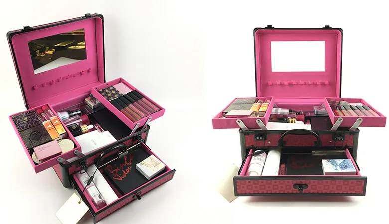 Customized Makeup Kits Professionals Box Cosmetic Bag Nail Trolley Vanity Aluminum Metal Make Up Case