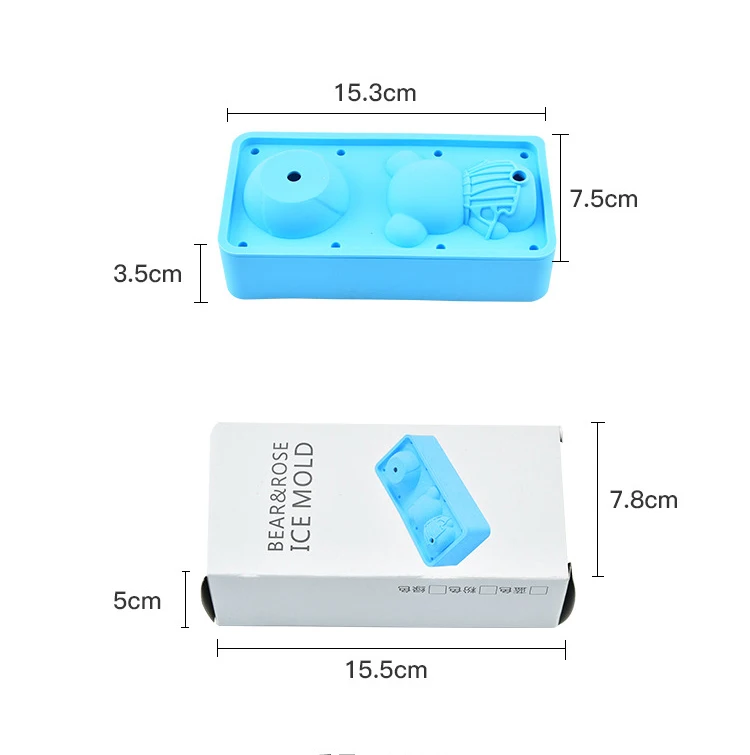 New product Hot Sale Eco-Friendly 3d Bear and Rose Shape with Cover Silicone Ice Cube Molds Cake Mold
