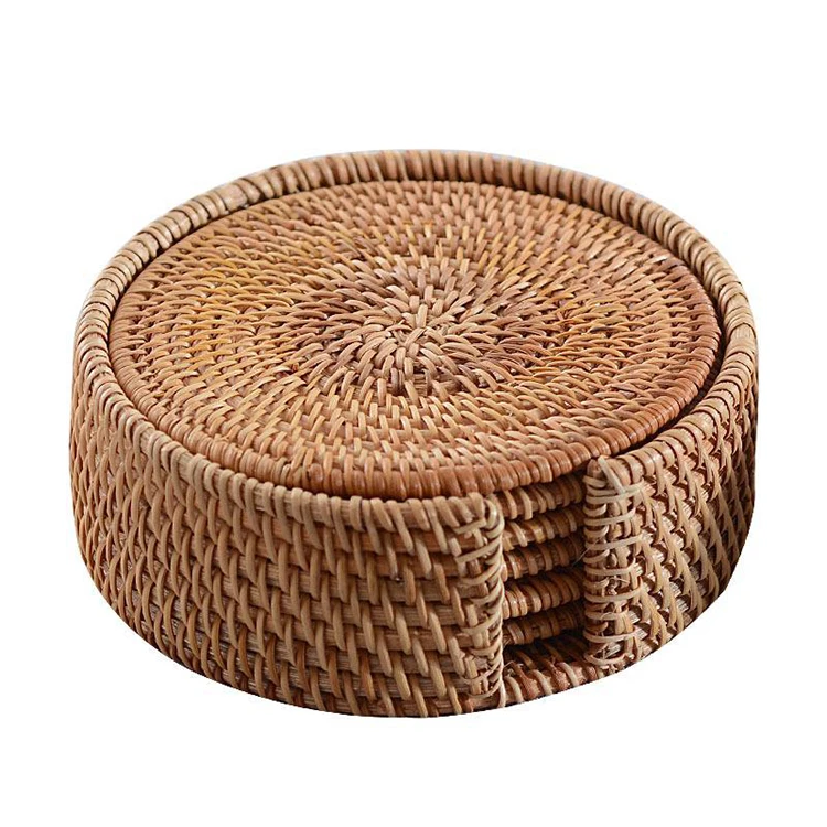 Top Seller Hand Knitting Natural Vietnamese Rattan Tabletop Decorative Mat Tea Ware Cup Placemat