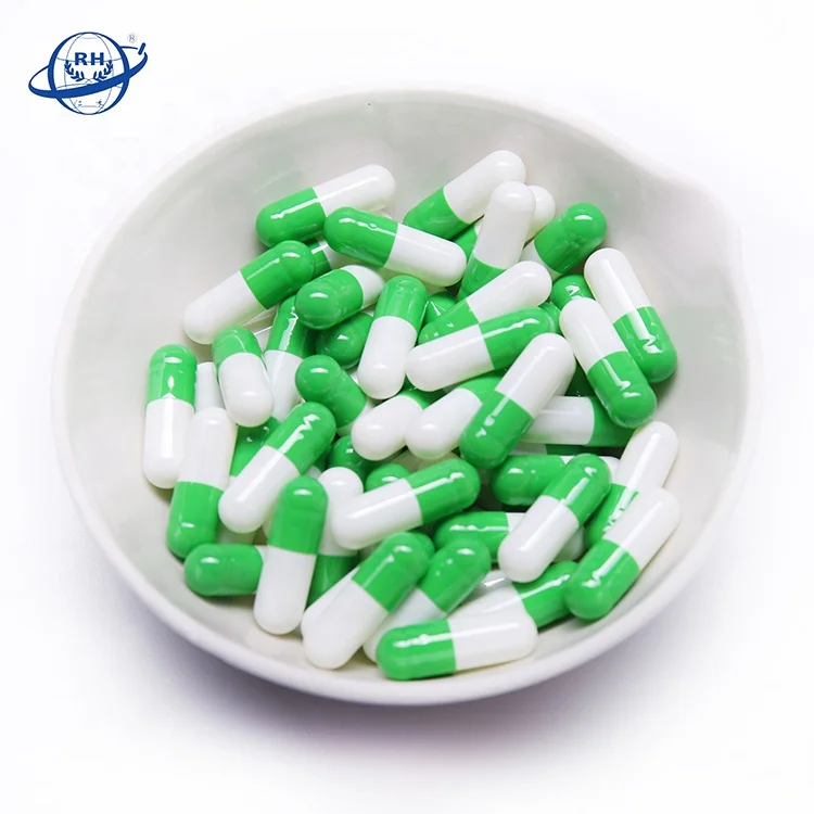 custom logo color tablet green and white capsule  empty capsule