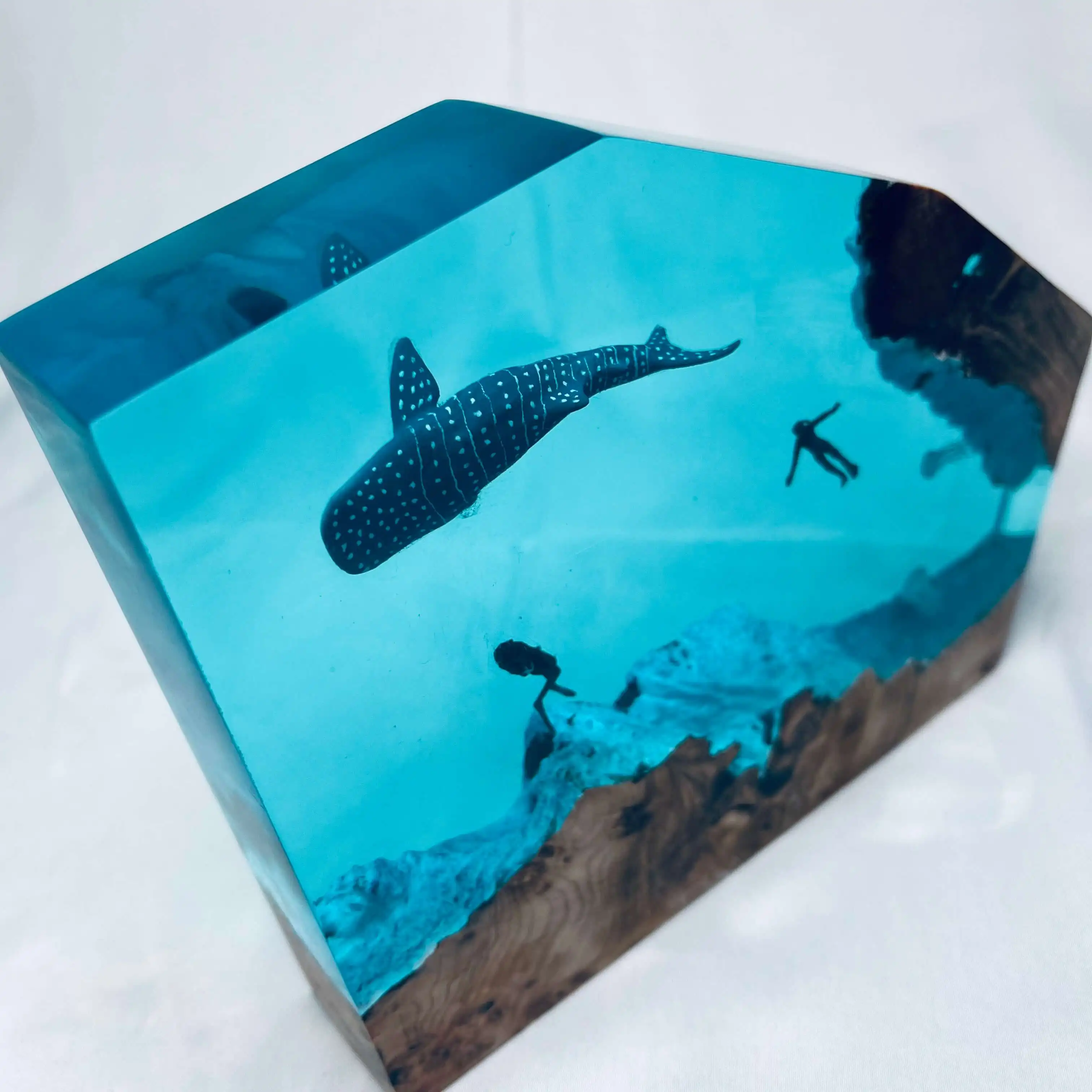 Affordable Handmade Natural Wood Night Light Epoxy Resin Deep Sea Diver LED Lamp for Home Decoration