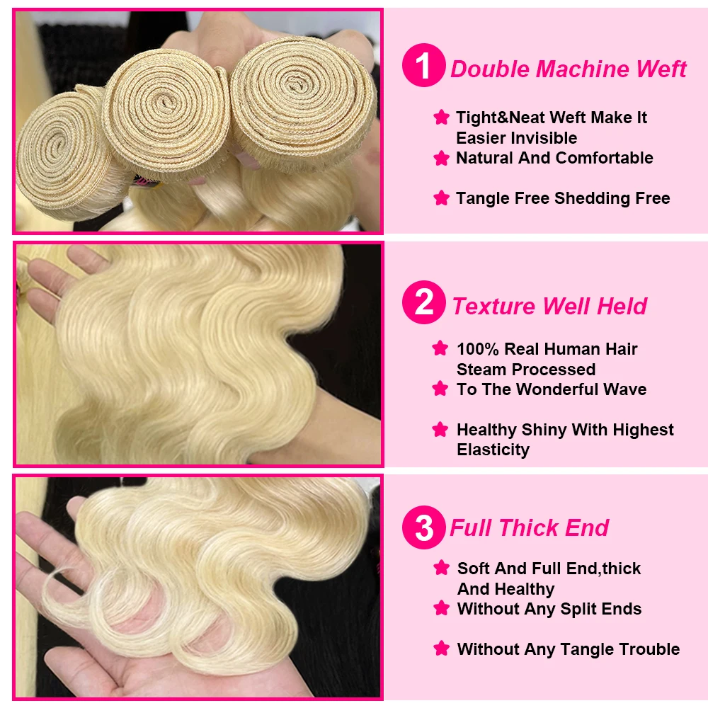 Aleesa Russian Cuticle Aligned Virgin Hair Extensions, Mink Hair Bundles Vendor 9a-10a, 10a Blonde 613 Virgin Hair Bundles