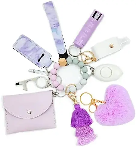 Customized Factory Price Silicone Key Ring Bracelet Elastic Beaded Keychain self defense metal stick keychain For Girls