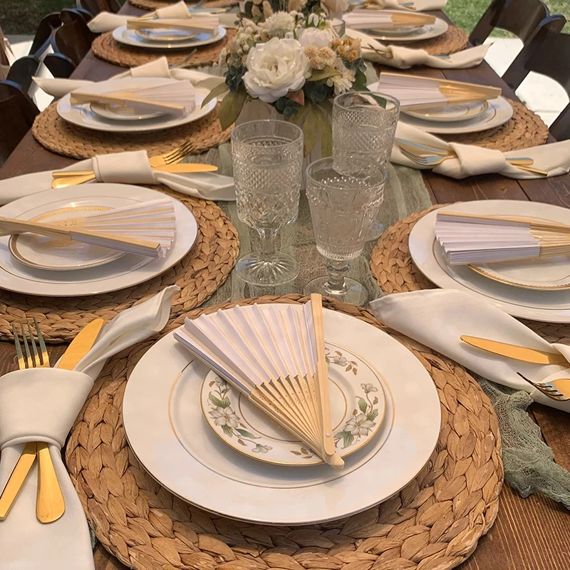 wholesale blank White Foldable Paper Fan Portable Chinese Bamboo Fan Wedding Gifts For Guest Birthday Party Decoration