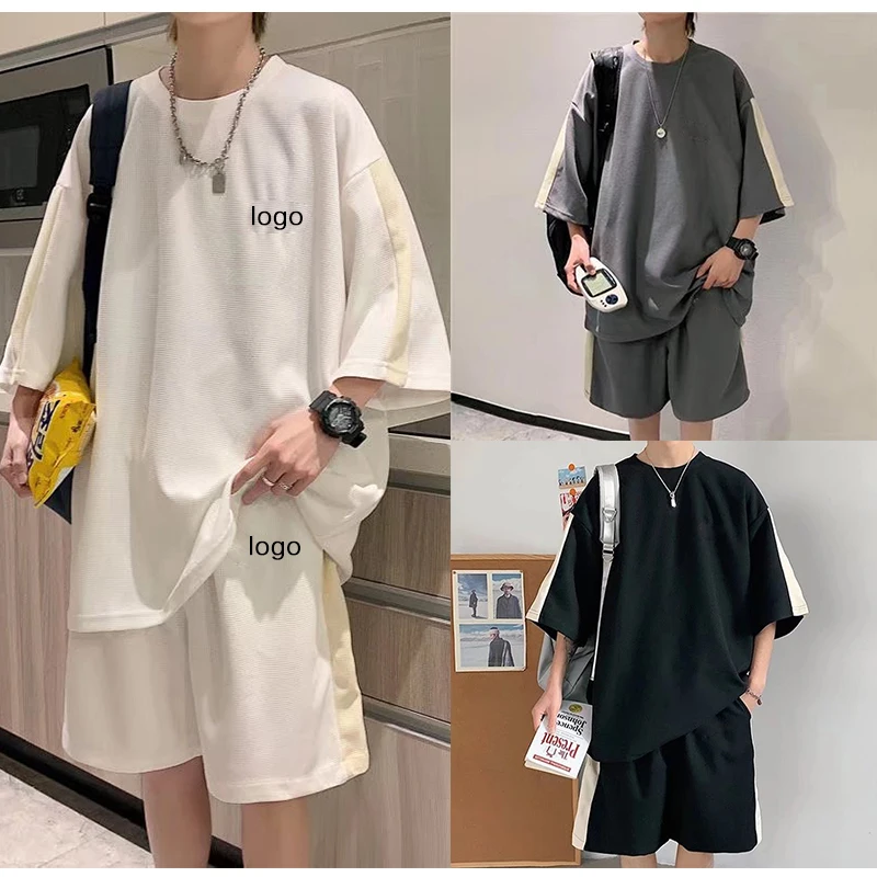 100% polyester custom street wear sublimation casual blank plain pullover oversize manufacture plus size 2 pieces summer set