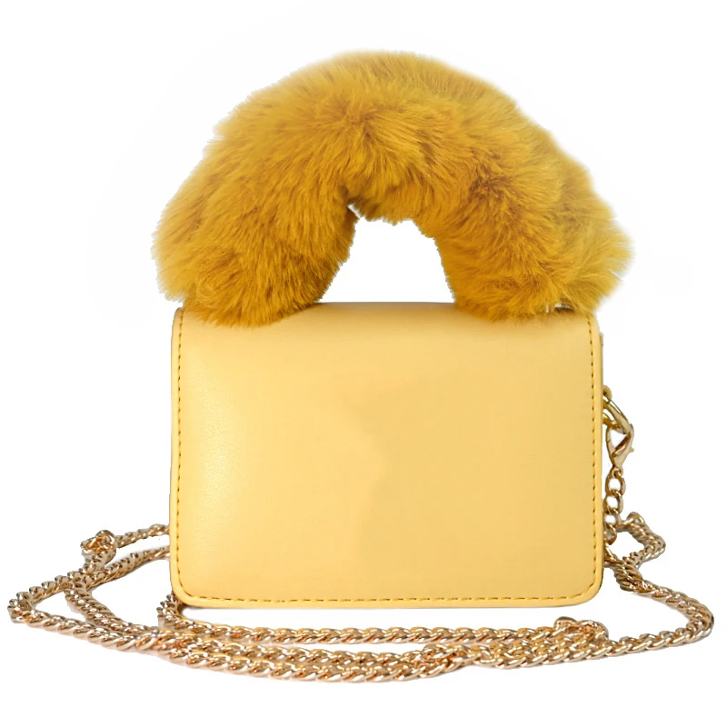 2021 new design matching ny fur purse and hat set Chain Fur Handle warm women purses and handbags ladies  Handbags