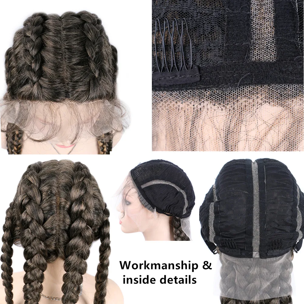 New Arrival 32 inches 4 Cornrows Braid with Baby Hair French Braid Cornrow Hairstyle for Africa Women Synthetic Lace Front Wig