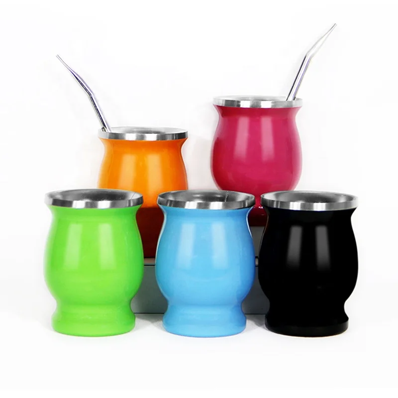 Hot Sale Vacuum insulated Double Wall Stainless Steel Yerba Mate gourd cup with Bombilla Straw