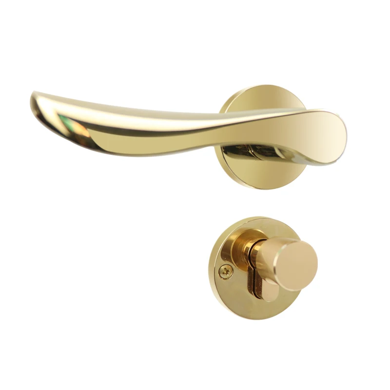 Gold color double side door handles with lock and key