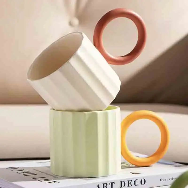 big ring handle colorful cute ceramic coffee mug cup