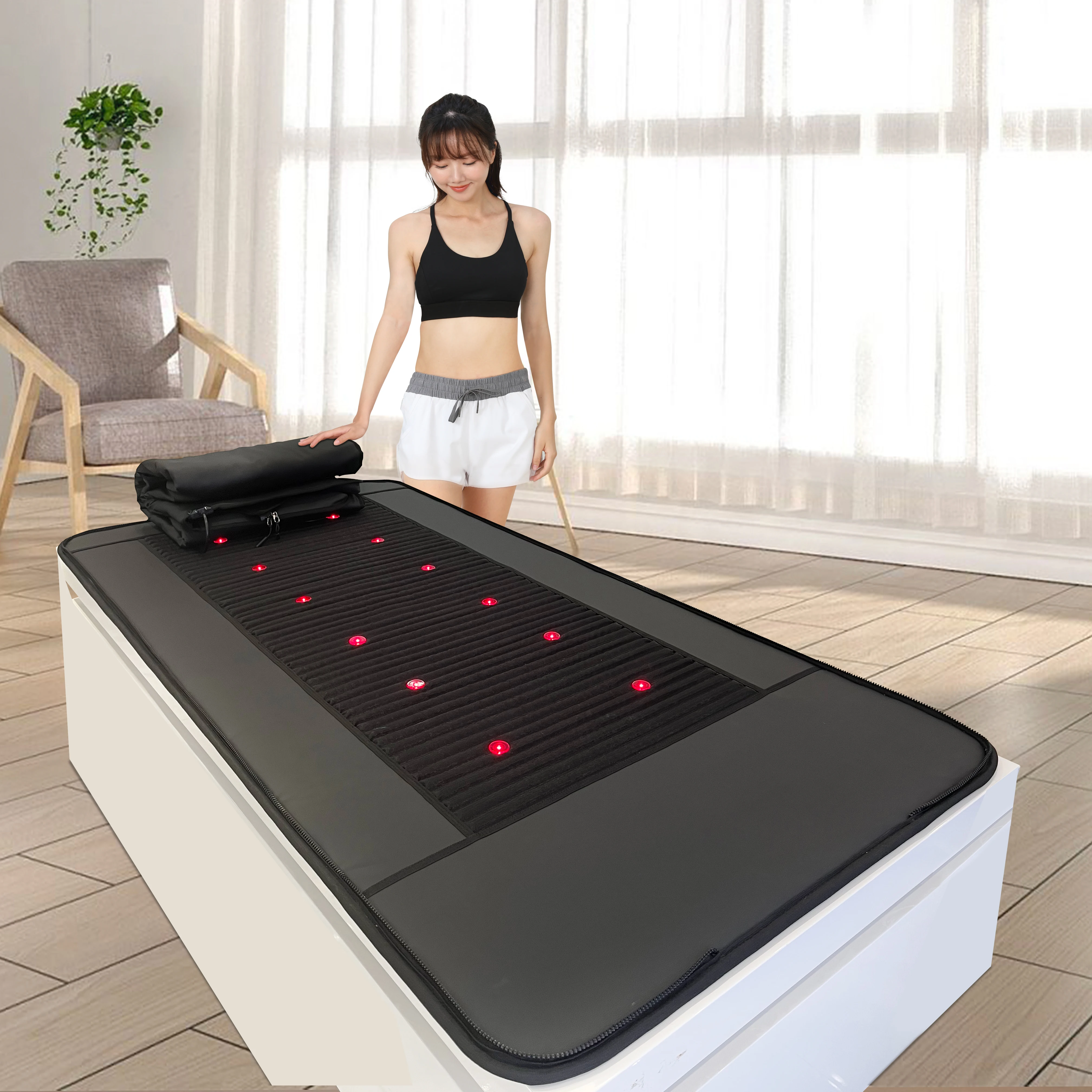 Factory New arrival PEMF Pulsed Electromagnetic Field Tourmaline far infrared sauna blanket thermal mat for body detoxify