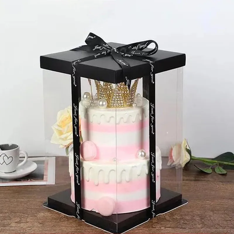20 28cm Transparent Gift Box Artificial Flower Rose Bear Packaging Box For Valentines Wedding Birthday Gift Cake Decor Clear Box