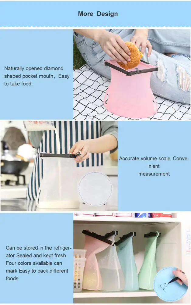 A Ecofriendly Reusable Silicone Food Storage Bag Snap With Holder