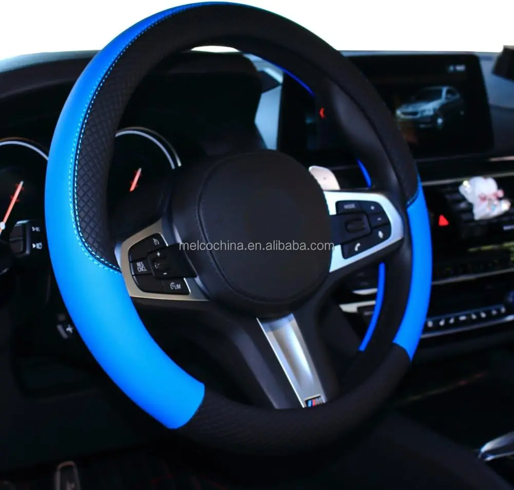 MELCO Amazon Hot Seller Black Brown Leather Universal 15 Inch Fit Anti-Slip Odor-Free Car Steering Wheel Glove Cover